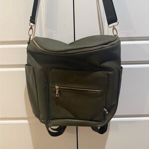 NEW Fawn Design Diaper‎ Bag Messenger Shoulder Backpack Olive Faux Leather